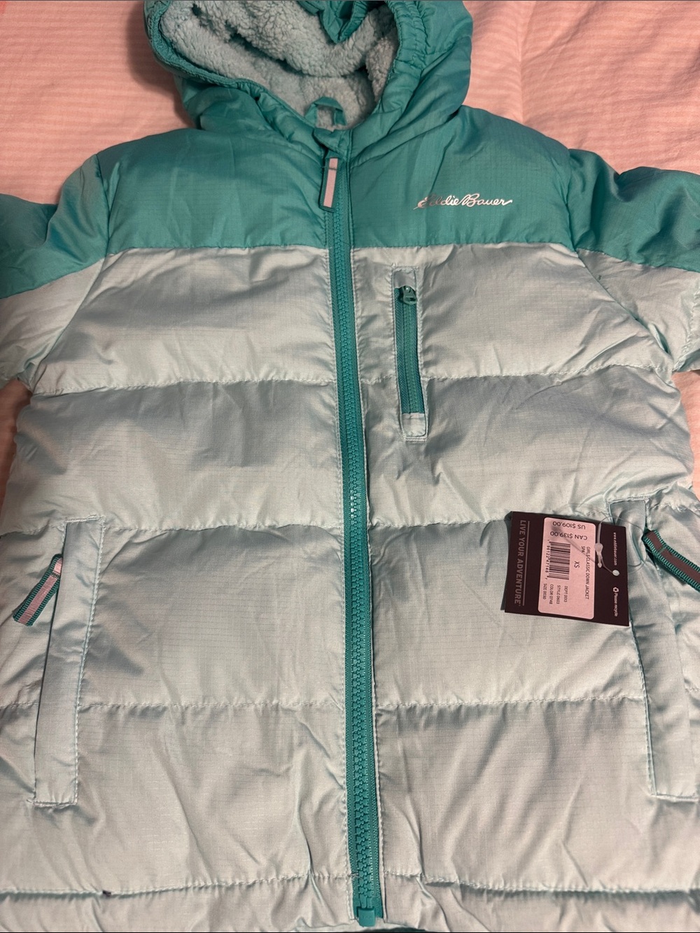 Eddie Bauer Teal and Light Teal Hooded Puffer Jacket